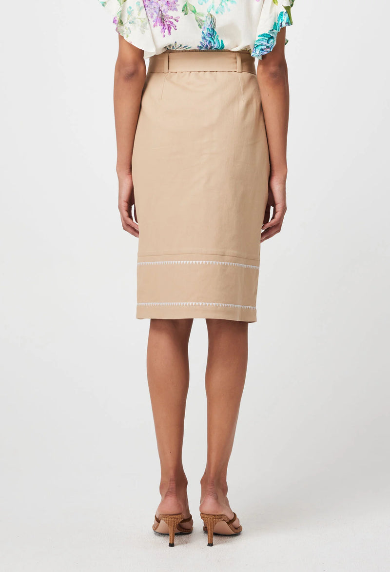 Delray Embroidered Cotton Twill Skirt | Sand