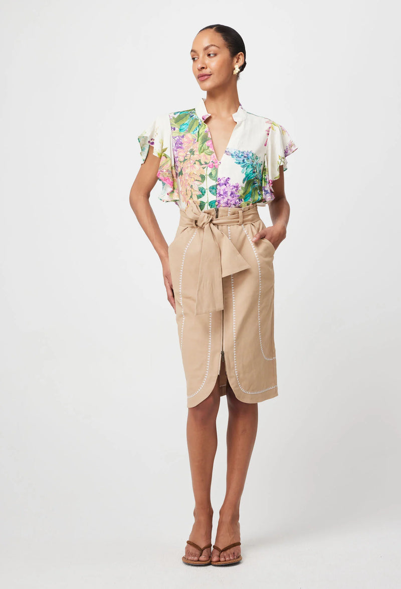 Delray Embroidered Cotton Twill Skirt | Sand