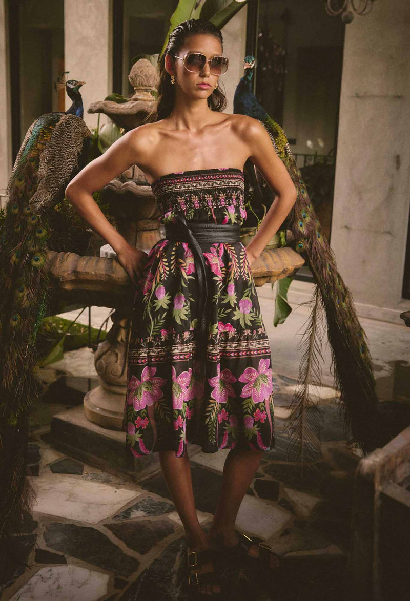 Cordelia Placement Print Shirred Waist Silk Cotton Skirt | Ánthos Iótos
