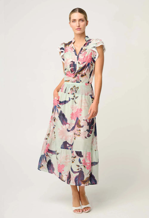 Cordelia Shirred Waist Silk Cotton Skirt | Oasis Flora