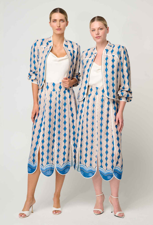 Yasmin Linen Viscose Panelled Binding  Skirt | Marrakech Topaz