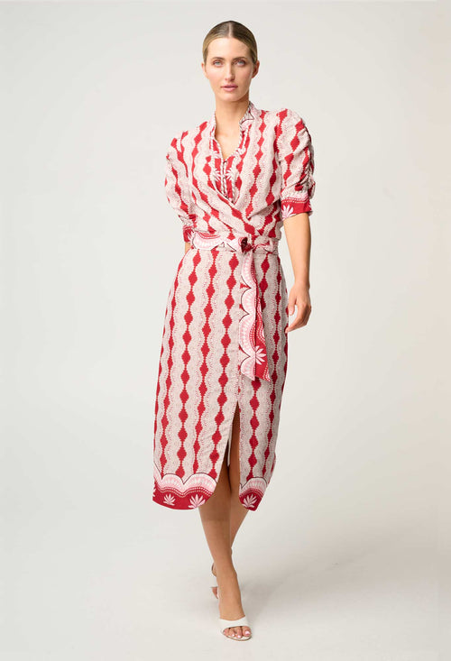 Nora Viscose Faille Scoop Hem Midi Skirt | Marrakech Ruby