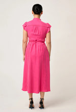 Athena Cupro Viscose Trim Detail Flutter Sleeve Dress | Celosia Pink