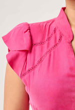 Athena Cupro Viscose Trim Detail Flutter Sleeve Dress | Celosia Pink
