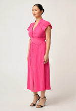 Athena Cupro Viscose Trim Detail Flutter Sleeve Dress | Celosia Pink