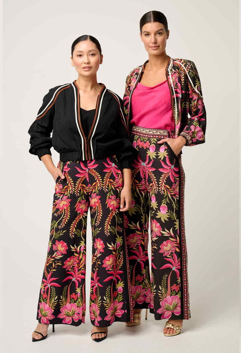 Arabella Reversible Placement Print Viscose Dobby Bind Detail Jacket | Ánthos Iótos/Black
