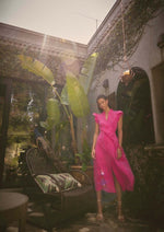Athena Cupro Viscose Trim Detail Flutter Sleeve Dress | Celosia Pink