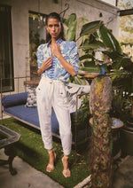 Calantha Ruched Sleeve Shirt | Azure Mosaic