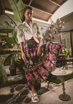 Cordelia Placement Print Shirred Waist Silk Cotton Skirt | Ánthos Iótos
