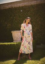 Xenia Contrast Trim Yoke Linen Viscose Dress | Plume Blossom