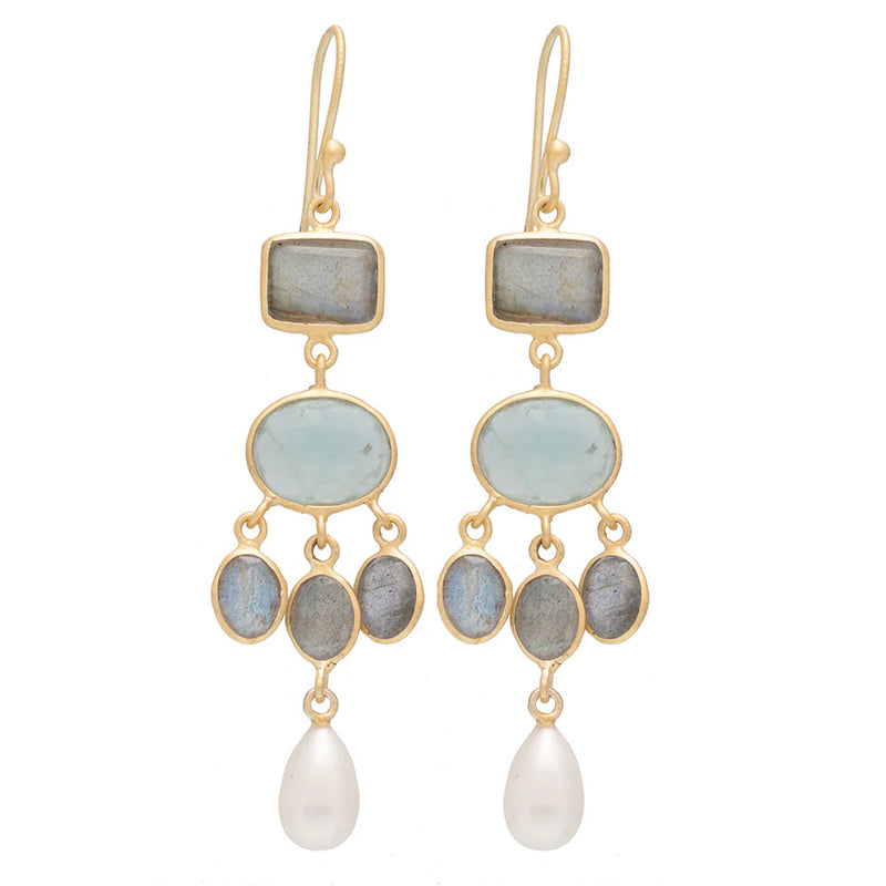 Purani earrings with Labradorite, Apatite & Pearl