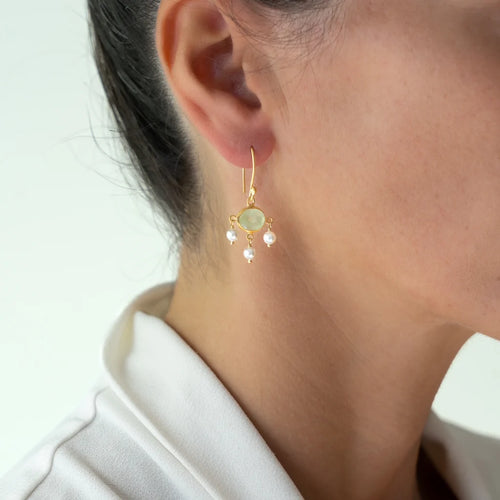 Bapu earrings with facet Prehnite and Pearls