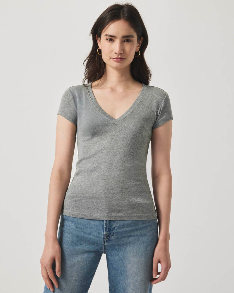 Faye V Neck Tee | Grey