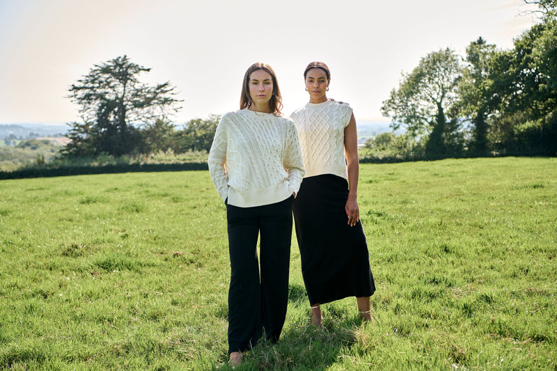 Ivory Patchwork Cable Pullover