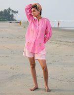 Sassafras Blouse | Camel Embroidery on Pink