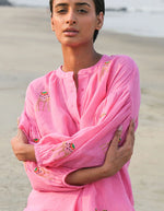 Sassafras Blouse | Camel Embroidery on Pink