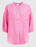 Sassafras Blouse | Camel Embroidery on Pink