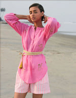 Sassafras Blouse | Camel Embroidery on Pink