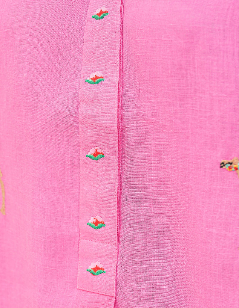 Sassafras Blouse | Camel Embroidery on Pink