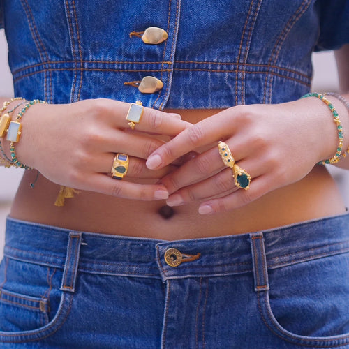 Saffron Green Aventurine and gold beaded bracelet