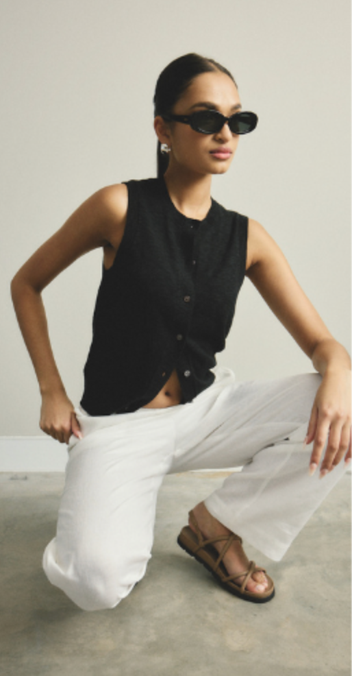 Kyra Button Tank | Black