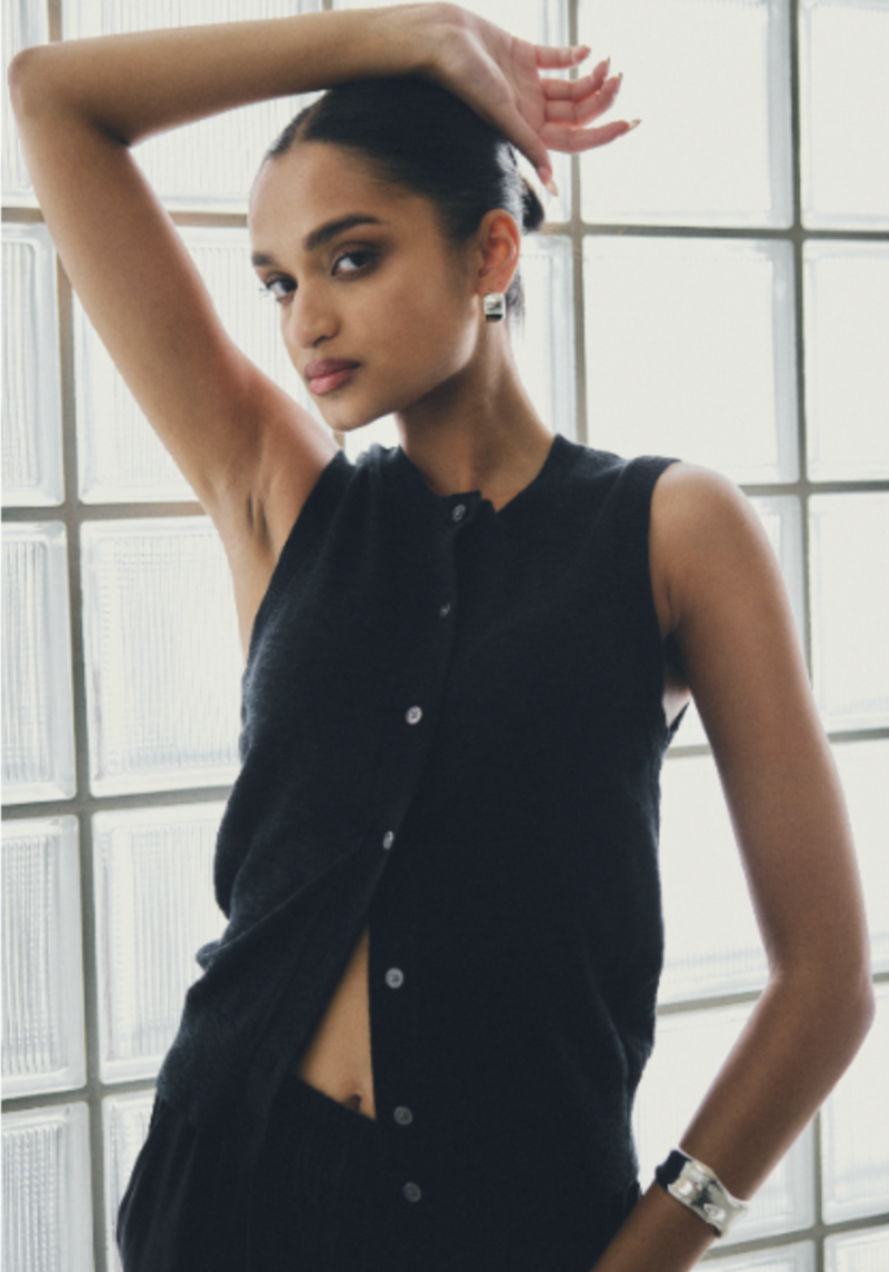 Kyra Button Tank | Black