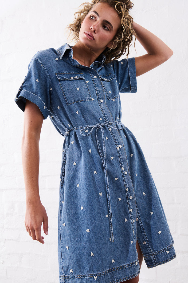 Simone Dress Heart | 70's Blue
