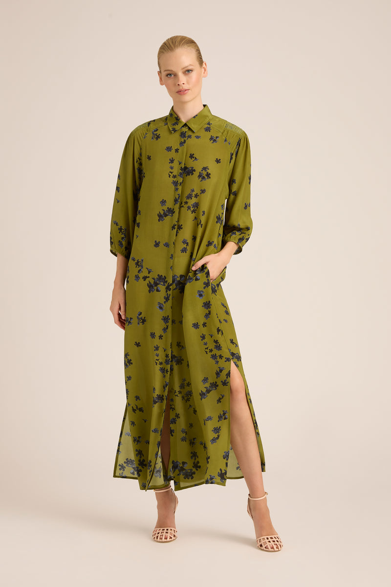 Stevie Fall Shirt Silk Dress | Harper Olive