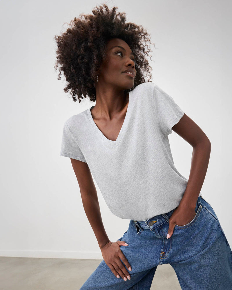 Kate V Neck Tee | Heather Grey