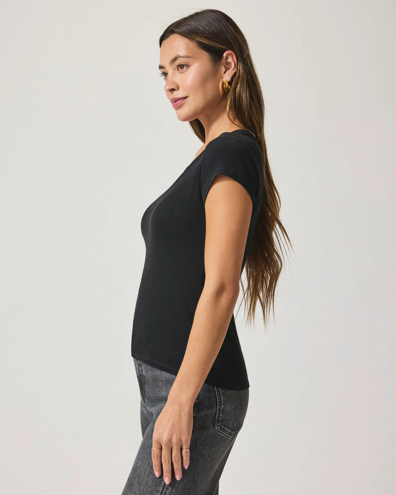 Faye V Neck Tee | Black
