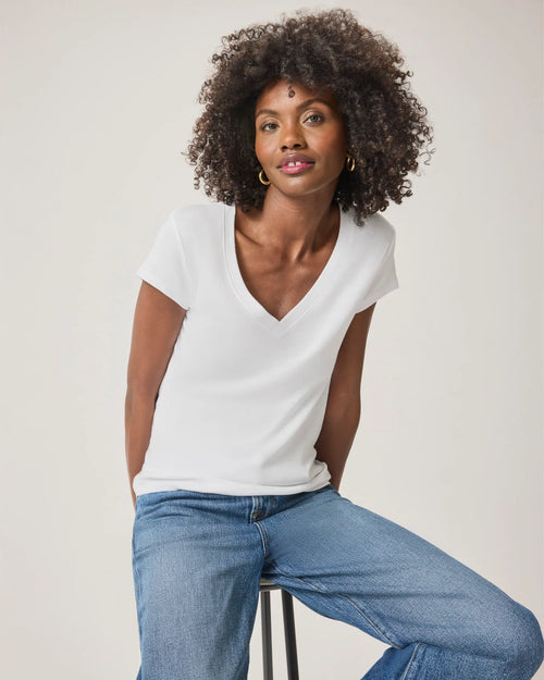 Faye V Neck Tee | White