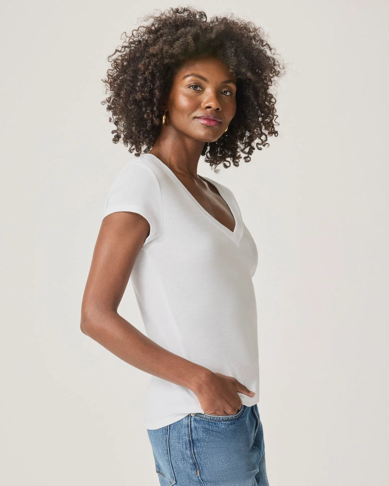 Faye V Neck Tee | White