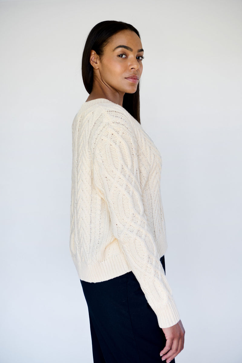 Ivory V neck Cable