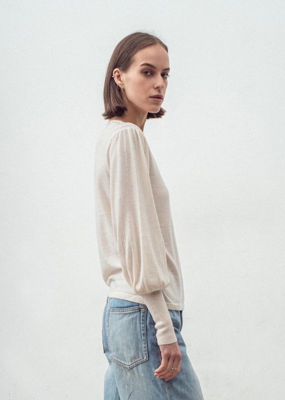 CASHMERE BLEND BELL SLEEVE TOP | WINTER WHITE