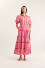 Marlow Bretton Linen Dress | Pink and Red