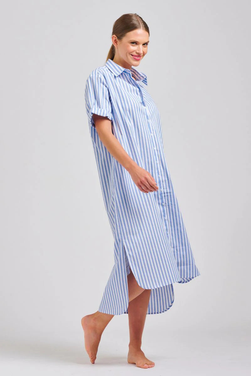 Annie Short Sleeve Dress | Pale Blue Stripe