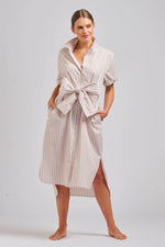 Annie Short Sleeve Shirt Dress | Stone/White Stripe
