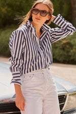 Elodie Girlfriend Relaxed Shirt | Navy Wide Stripe