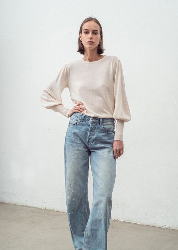 CASHMERE BLEND BELL SLEEVE TOP | WINTER WHITE