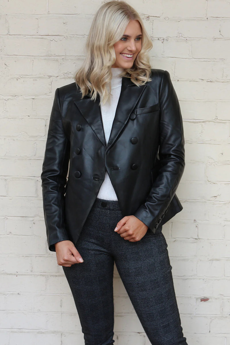Claudia Leather Blazer | Black
