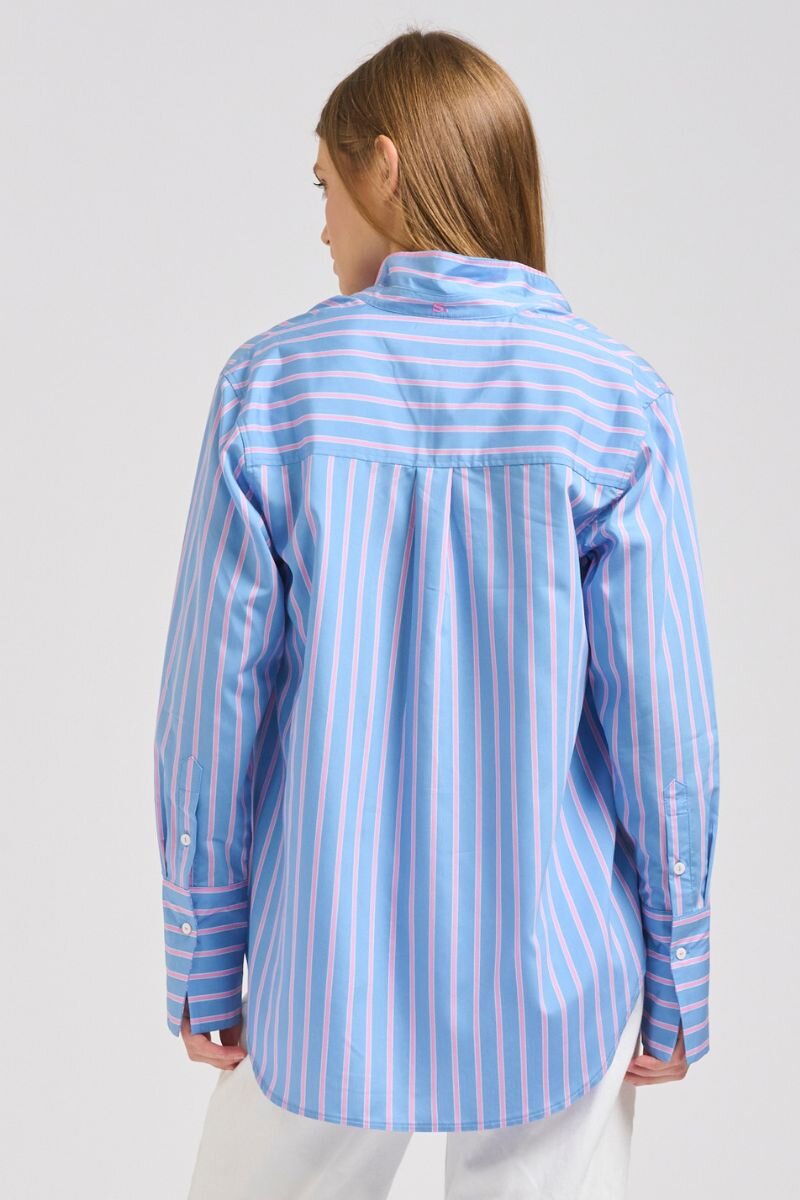 Elodie Girlfriend Shirt | Blue Pink Stripe