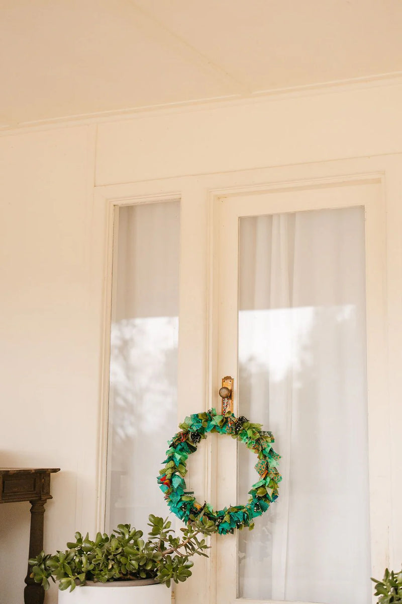 Vibrant Green Recycled Fabric Wreath