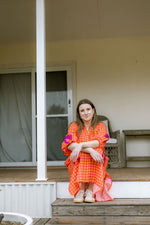Fiesta Embroidered Orange Gingham Maxi Dress