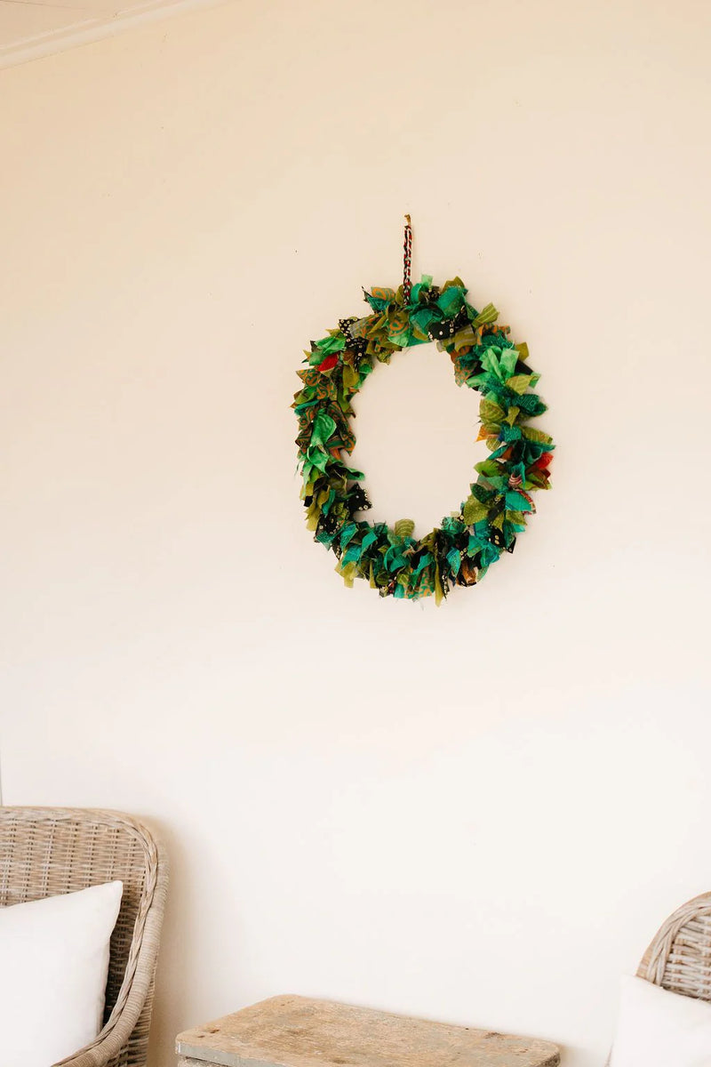 Vibrant Green Recycled Fabric Wreath