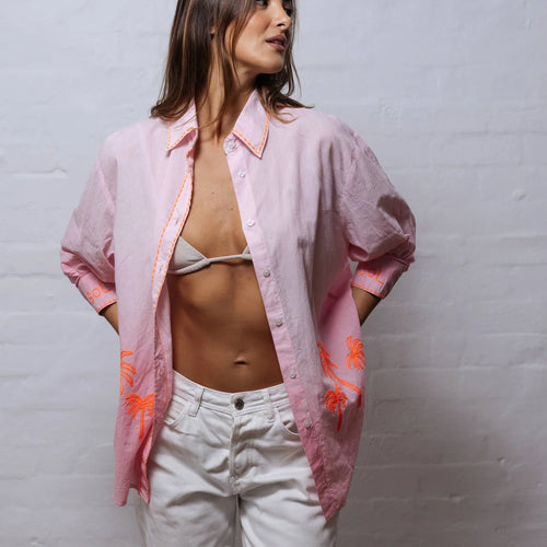 Neon Palm Embroidered Shirt