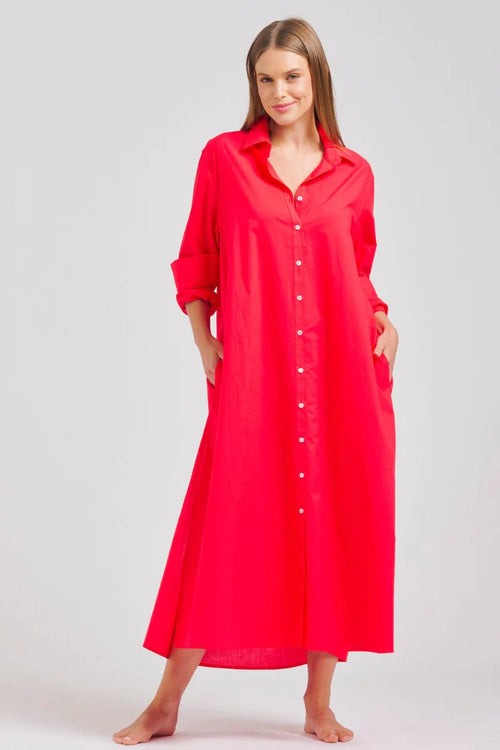 Luna Oversized Long Shirtdress | Chilli Red