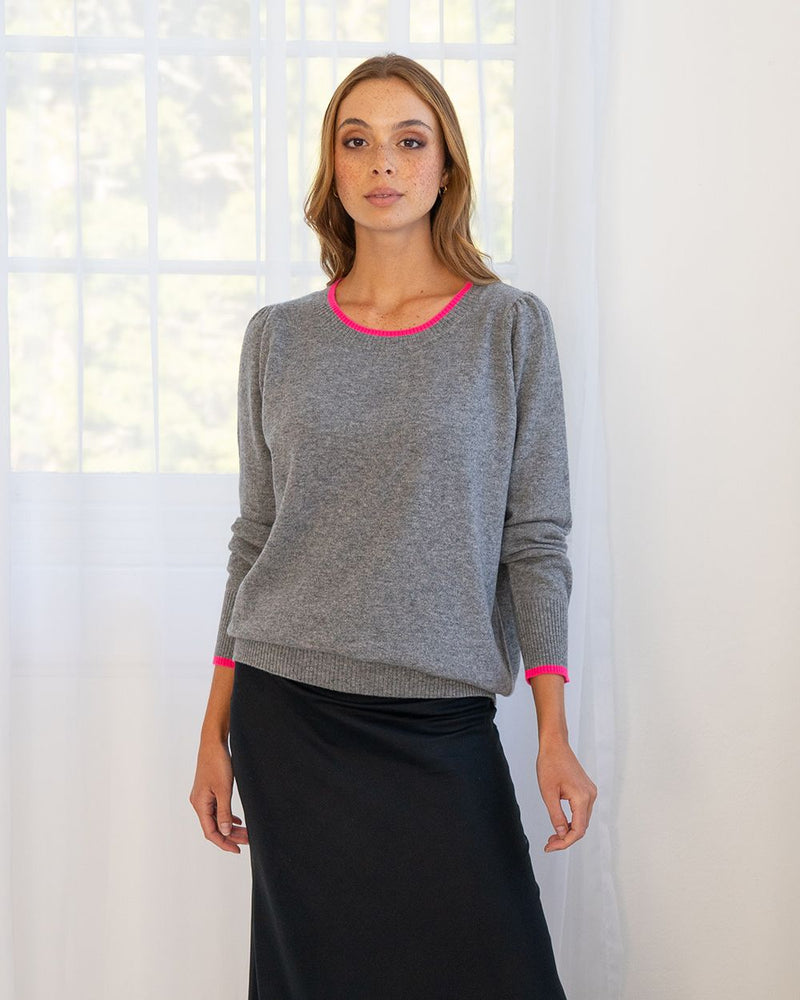 Cath Knit with Contrast | Grey/Dayglo