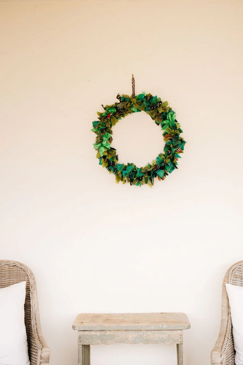 Vibrant Green Recycled Fabric Wreath