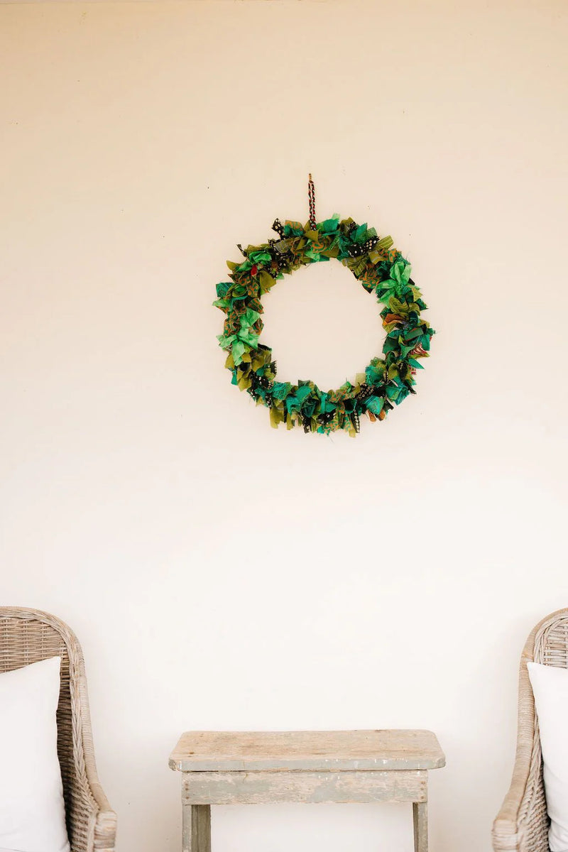 Vibrant Green Recycled Fabric Wreath