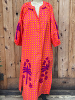 Fiesta Embroidered Orange Gingham Maxi Dress